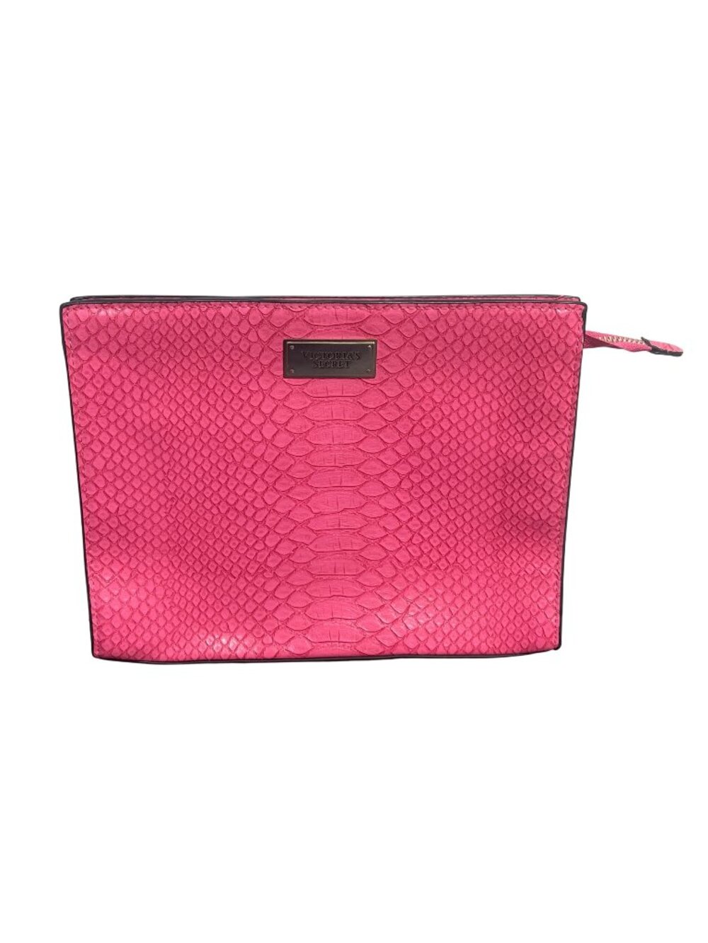 Victorias Secret Hot Pink Faux Python Clutch Makeup Bag Snakeskin Zipper Top